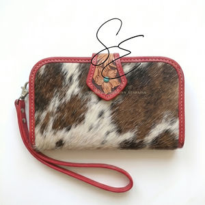 Western Tooled Leather Clutch Wallet <b>Red</b> Cowhide Hair On Hide Wristlet Floral Engraved Cowgirl <b>Purse</b> Women - Product Image 2