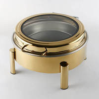Plat de service de luxe en acier inoxydable doré, écologique et durable, avec couvercle, chauffe-plats pour buffet, traiteur et hôtel