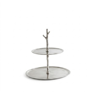 Great Quality Polished Aluminum With Gold Finish Handle Dessert Serving Tray 2 <b>Tier</b> Metal <b>Cake</b> Stand For Wedding And Party Table - Product Image 4