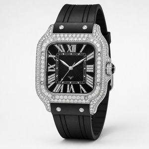 Luxury Women's Stainless Steel <b>Diamond</b> <b>Watch</b> Rectangle Case Analog Quartz Rubber Band - Product Image 4
