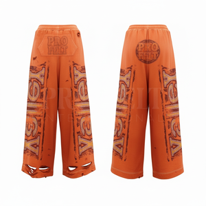 Pantalones Deportivos de Lona de Primera Calidad con Diseño Gráfico Desgastado, Corte Holgado a la Moda, Detalle de Dobladillo Desgarrado, Cómodos, Estampado por Transferencia de Calor - Product Image 2