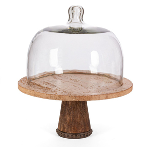 Support à gâteau rond avec dôme en verre, base en bois et métal, fait main, pour la présentation de desserts à la maison, en boulangerie ou lors d'événements. - Product Image 5
