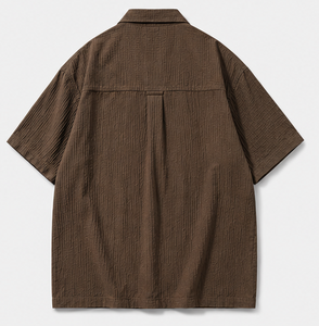 เสื้อเชิ้ตทำงานแขนสั้นทรงโอเวอร์ไซส์คุณภาพสูงสำหรับผู้ชาย - Product Image 2