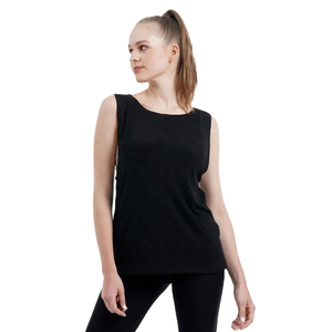 Precio al por mayor: Top negro sin mangas para mujer con ribete negro, cuello barco, mezcla de algodón y poliéster, ropa casual y deportiva para damas. - Product Image 3
