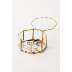 กล่องเก็บเครื่องประดับทรงแปดเหลี่ยมทำมือจากทองเหลืองและแก้ว |   กล่องใส่เครื่องสำอางแบบใส |   กล่องเก็บของที่ระลึกพร้อมฝาปิด - Product Image 1