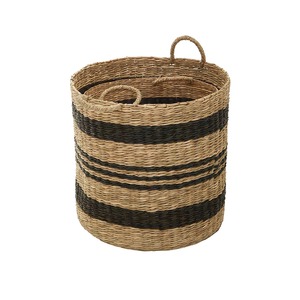 Ensemble de 2 paniers en jonc de mer avec rayures noires, paniers de rangement faits à la main, vente en gros, écologiques, fabriqués au Vietnam - Product Image 2
