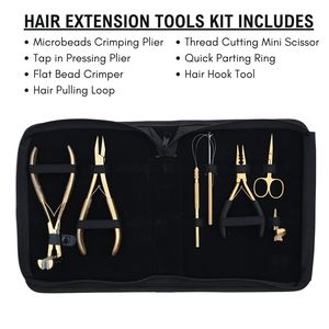 Kit d'outils pour extensions capillaires de salon : Pince à micro-anneaux, Pince à extensions à clipser, Crochet à boucle, Anneau de séparation rapide, Outil à crochet pour cheveux, Mini ciseaux de coupe - Product Image 2