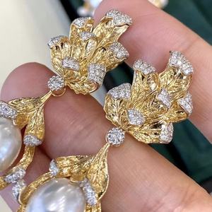 Pendientes Colgantes de Perlas Naturales Concentradas de 10-11 mm, Casi Redondas, Casi Impecables, Plata 925 con Incrustaciones de Perlas Naturales - Product Image 3