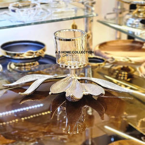 Tarro de velas con diseño de hojas, candelabro de vidrio elegante decorativo de color dorado, mesa y soporte de luz para decoración de bodas - Product Image 1