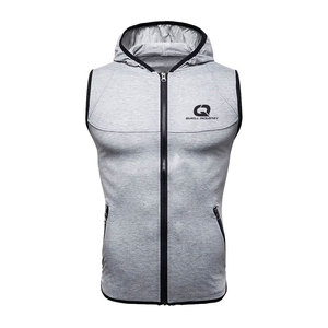 Sweat à capuche sans manches pour homme, décontracté, hiver, fermeture éclair, 100% coton molletonné, uni, avec cordon de serrage, coupe régulière, séchage rapide et écologique - Product Image 6