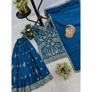 Designer Women's <b>Top</b>-Plazzo and Dupatta Set with Embroidery and Sequence Work - Product Image 5