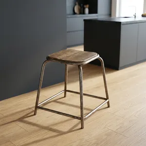 Taburete de Madera Industrial Moderno con Estructura Metálica, Mueble Duradero para el Hogar, para Sala de Estar o Apartamento - Product Image 6