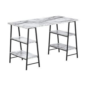 Scrivania Moderna per Ufficio Domestico da 48 Pollici con Laminato Effetto Marmo Bianco e Ripiani Contemporanei in Metallo Nero per Laptop - Product Image 2