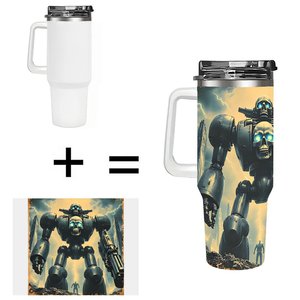 Stainless Steel Tumbler 40oz <b>Large</b> Capacity With Robot Skull Design For Outdoor Use - Product Image 1