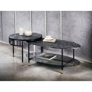 Silas Engineered Stone Top and Black Finish <b>Nesting</b> Coffee <b>Table</b> - Product Image 2