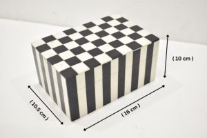 Luxury Black & White Checkered Resin Storage <b>Box</b> with Striped Base – Decorative Tabletop Organizer - Product Image 3