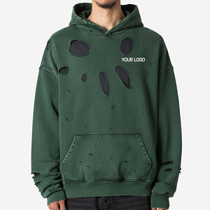 Sudadera con Capucha Extra Grande para Hombre, Estilo Vintage, Lavada, de Tela Gruesa, con Diseño de Agujeros Desgastados - Product Image 1
