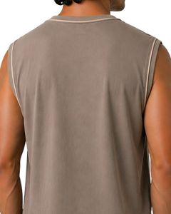 เสื้อกล้ามผู้ชายสีเทาอมน้ำตาล ผ้าคอตตอนเจอร์ซีย์พรีเมียม สำหรับออกกำลังกาย ฟิตเนส ลำลอง ใส่สบายในฤดูร้อน น้ำหนักเบา ระบายอากาศได้ดี รับสกรีนโลโก้ตามแบบ - Product Image 4