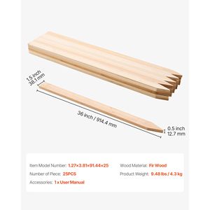 25 Pezzi Pali da Giardino in Legno di Abete 36 x 0,5 x 1,5 cm, con Punta Affilata per Rilanciamento, Supporto Piante, Recinzioni, Tralicci e Cancelli - Product Image 4