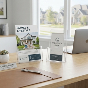 Acrylic Flyer Holder Transparent Counter Display <b>Stand</b> for Leaflets Catalogs Brochures Menus Office Retail and Reception Areas - Product Image 2