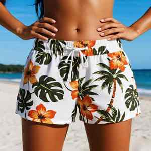 Short de bain tendance coupe décontractée pour l'été, en tissu respirant et doux, taille élastique, idéal pour les vacances à la plage, short de plage pour femme - Product Image 5