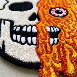 Alfombra Moderna de Lana Tejida a Mano con Diseño Geométrico Único de Calavera y Llama, Antideslizante, de Pelo Medio, para Sala de Estar, Dormitorio y Hogar - Product Image 5