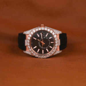 Moissanite Round Cut Diamond Half Iced Out Diamond <b>Watch</b> with <b>black</b> belt <b>Watch</b> For Men With Roman Features Diamond <b>Watch</b> - Product Image 1