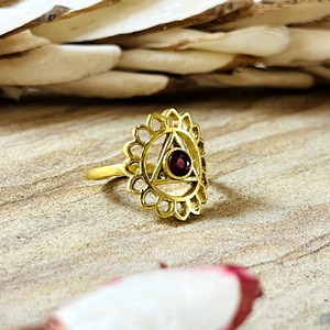Market Favorite Boho Chakra Garnet <b>Ring</b> Ethnic Brass <b>Rings</b> for Women 18k Gold Plated Floral Lotus <b>Statement</b> Wholesale/OEM/ODM - Product Image 3