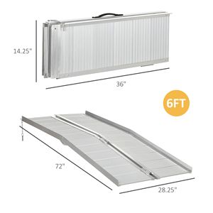 Rampa Pieghevole Portatile in Alluminio Argento da 1,8 m per Sedia a Rotelle, Facile Accesso per Scale e Porte - Product Image 2