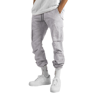 Men's Light Grey Cargo <b>Jogger</b> Pants Casual Lightweight <b>Trousers</b> With Side Pockets Elastic Cuffed Hem - Product Image 3