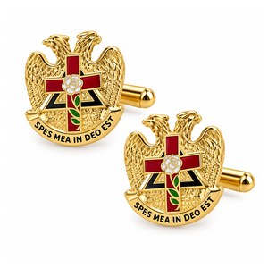 Custom Scottish Rite Double Headed Eagle Cufflinks Gold Tone Red Cross Rose Masonic Formal Shirt Accessories - Product Image 1