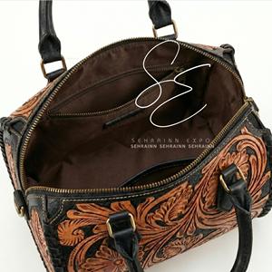 Mini sac de voyage en cuir de vachette Western, sac à main Speedy en cuir repoussé, sac à main turquoise pour femme en cuir de vachette à poils - Product Image 5
