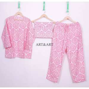 Conjunto de Pijama para Mujer, 100% Algodón Ecológico, Elegante y Modesto, con Cuello Floral, de Alta Calidad, Cómodo y Suave, Pantalones y Camisa con Patrón Sólido - Product Image 6