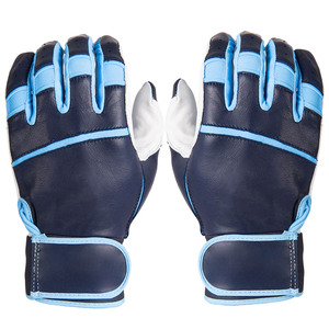 Men Baseball Batting Gloves Navy Blue Leather Breathable Grip Support Adjustable Wrist <b>Strap</b> Sports OEM Factory Supply - Product Image 3