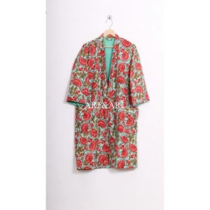 Peignoir Kimono de Luxe Vintage pour Femme, Broderie Kantha Faite Main, 100% Coton, Motif Floral, Vêtement de Nuit d'Été, Qualité Supérieure, Respirant - Product Image 1
