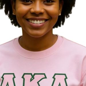AKA Light Pink Twill Crewneck Sweatshirt <b>Green</b> Embroidered Letters Unisex Greek Sorority Apparel 2 Day Ship OEM ODM - Product Image 4