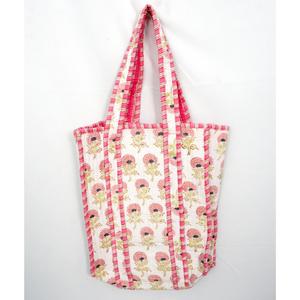 Bolsa de Tela de Algodón 100% con Estampado Floral, Tamaño Pequeño, Asa Larga, para Compras, de Rajasthan - Product Image 1
