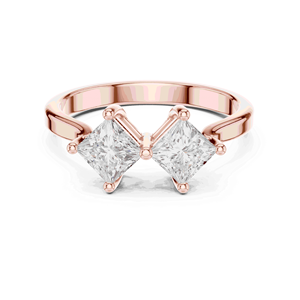 Bague de fiançailles unisexe en or massif 18 carats avec diamant de laboratoire Toi et Moi, couleur E, double taille princesse, sertie quatre griffes croisées - Product Image 3