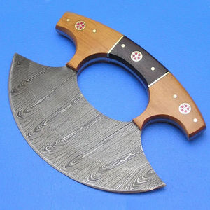 Cuchillo Ullu Burraq Hecho a Mano con Acero de Damasco, Mango de Acero de Damasco, Cortador de Pizza, Funda de Cuero, Ambidiestro - Product Image 3