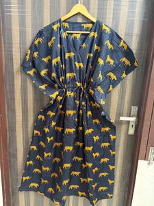 Women 100% Cotton Floral Handmade Breathable Maxi <b>Kaftan</b> Dress Batwing Sleeves Eco-Friendly <b>Beach</b> Cover Boho Resort Wear Kimono - Product Image 1