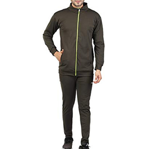 Survêtement noir pour homme avec fermeture éclair vert fluo, col montant, design sportif, séchage rapide, polyester, pour l'automne - Product Image 1