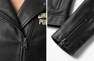 Veste en cuir véritable pour femmes, vente en gros, col rabattu, vestes en cuir tendance, veste en cuir brodée en chenille pour femmes - Product Image 4