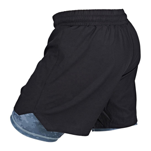 Shorts de sport noirs pour hommes avec doublure camouflage, séchage rapide, taille élastique - Product Image 3
