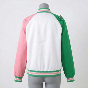 HMR Alpha Kapa Varsity Jacket Polyester Satin Body Leather Sleeves Custom Embroidery Nonwoven <b>Applique</b> Quilted Lightweight - Product Image 5