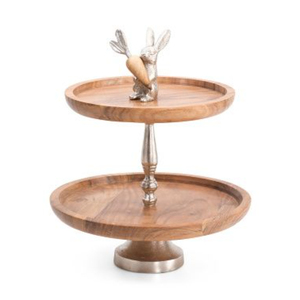 2 Tier Wooden Cake Stand And Cupcake Display Natural Solid Wood Tiered Serving Tray For <b>Dessert</b> Table Wedding Parties Low Price - Product Image 5