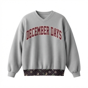 Christmas Mood Lettering Stylish V-Neck Design Relaxed Oversized Silhouette Cozy Long Sleeve Top Perfect for Winter - Product Image 5