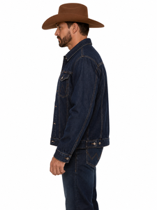 Veste en jean bleu foncé pour homme, style décontracté sans col, simple boutonnage, coupe droite, en coton délavé, style camionneur, séchage rapide, idéale pour l'hiver - Product Image 5