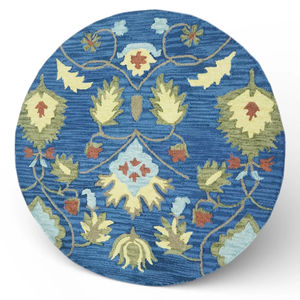Tapis rond en laine tufté à la main, bleu, design abstrait moderne, tapis artisanal écologique pour salon et décoration intérieure - Product Image 1