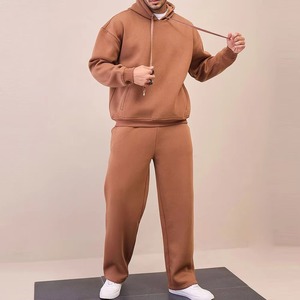Men's Solid <b>Brown</b> Hooded Tracksuit Full Zip Sweatshirt <b>Jogger</b> Pants Set Casual Winter Breathable Eco-Friendly 2 1 Design - Product Image 4