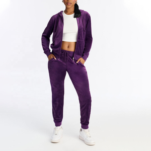 Premium Quality <b>Women's</b> Purple <b>Velvet</b> Tracksuit Set Hooded Zipper Jacket <b>Jogger</b> Pants Two Piece Casual Matching Velour <b>Women</b> Set - Product Image 4